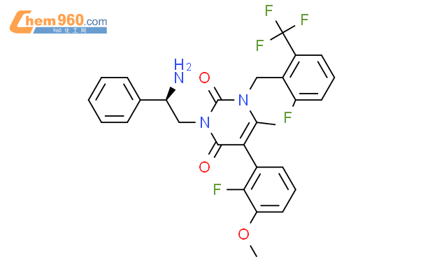 3 - [（2R）- 2-氨基-2-苯乙基 ] - 5 -（2-氟-3-甲氧苯基）- 1 - [ [ 2-氟-6 -（三氟甲基）苯基]甲基] - 6-甲基-2,4（1H，3H）-嘧啶二酮