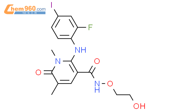 2-(2-氟-4-碘苯氨基)-N-(2-羟基乙氧基)-1,5-二甲基-6-氧代-1,6-二氢吡啶-3-甲酰胺结构式图片|869357-68-6结构式图片