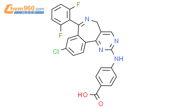 4-[[9-氯-7-(2,6-二氟苯基)-5H-嘧啶并[5,4-d][2]苯并氮杂卓-2-基]氨基]苯甲酸结构式图片|869363-13-3结构式图片