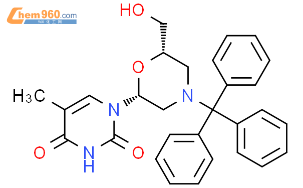 1-[(2R,6S)-6-(羟基甲基)-4-(三苯基甲基)-2-吗啉基]-5-甲基-2,4(1H,3H)-嘧啶二酮结构式图片|914361-76-5结构式图片