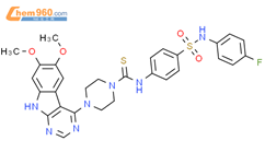 4-(6,7-二甲氧基-9H-嘧啶并[4,5-b]吲哚-4-基)-N-[4-[[(4-氟苯基)氨基]磺酰基]苯基]-1-哌嗪硫代甲酰胺结构式图片|1023310-86-2结构式图片