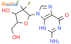 6H-Purin-6-one,2-amino-9-(2-deoxy-2,2-difluoro-D-erythro-pentofuranosyl)-1,9-dihydro-结构式图片|103828-82-6结构式图片