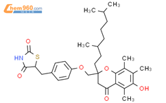 2,4-Thiazolidinedione, 5-[[4-[[2-(3,7-dimethyloctyl)-3,4-dihydro-6-hydroxy-5,7,8-trimethyl-4-oxo- 2H-1-benzopyran-2-yl]methoxy]phenyl]methyl]-结构式图片|107187-41-7结构式图片