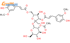 a-D-吡喃葡萄糖苷，3,6-双-O-[（2E）-3-（4-羟基-3-甲氧基苯基）-1-氧代-2-丙烯-1-基]-b-D-呋喃果糖基，6-乙酸酯结构式图片|107647-21-2结构式图片