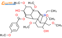 乌头烷-3,13,14-三醇，20-乙基-1,6,8,16-四甲氧基-4-（甲氧基甲基）-，14-（4-甲氧基苯甲酸酯），（1a，3a，6a，14a，16b）-（9CI）结构式图片|109333-61-1结构式图片