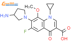 3-Quinolinecarboxylicacid,7-(3-amino-1-pyrrolidinyl)-1-cyclopropyl-6-fluoro-1,4-dihydro-8-methoxy-4-oxo-结构式图片|112811-60-6结构式图片