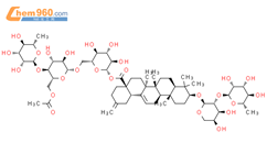 30-Noroleana-12,20（29）-dien-28-oicacid，3-[[2-O-（6-脱氧-a-L-吡喃甘露糖基）-a-L-阿拉伯吡喃甘露糖基]氧基]-，O-6-脱氧-a-L-吡喃甘露糖基-（1,4）-O-6-O-乙酰基-b-D-吡喃葡萄糖基-（1,6）-b-D-吡喃葡萄糖基酯，（3b）-结构式图片|114892-56-7结构式图片