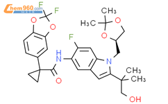 (R)-1-(2,2-二氟苯并[d][1,3]二氧戊环-5-基)-N-(1-((2,2-二甲基-1,3-二氧戊环-4-基)甲基)-6-氟-2-(1-羟基-2-甲基丙-2-基)-1H-吲哚-5-基)环丙烷甲酰胺结构式图片|1152311-90-4结构式图片