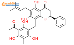 4H-1-苯并吡喃-4-酮，8-[（3-乙酰基-2,4,6-三羟基-5-甲基苯基）甲基]-2,3-二氢-5,7-二羟基-6-（3-甲基-2-丁烯-1-基）-2-苯基-（2S）-结构式图片|116107-13-2结构式图片