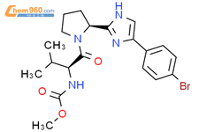 methyl (S)-1-((S)-2-(5-(4-bromophenyl)-1H-imidazol-2-yl)pyrrolidin-1-yl)-3-methyl-1-oxobutan-2-ylcarbamate结构式图片|1228552-27-9结构式图片