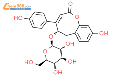2H-1-苯并氧霉素-2-酮，5-（b-D-吡喃葡萄糖基氧基）-5,6-二氢-9-羟基-4-（4-羟基苯基）-，（5S）-结构式图片|126617-61-6结构式图片