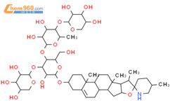 b-D-吡喃葡萄糖苷，（3b，22a，25R）-螺旋体-5-烯-3-基O-b-D-吡喃木糖基-（1-3）-O-[O-b-D-吡喃木糖基-（1-4）-6-脱氧-a-L-吡喃甘露糖基-（1-4）]-（9CI）结构式图片|128585-03-5结构式图片