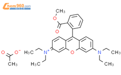 N-{6-(diethylamino)-9-[2-(methoxycarbonyl)phenyl]-3H-xanthen-3-ylidene}-N-ethylethanaminium acetate结构式图片|129218-10-6结构式图片