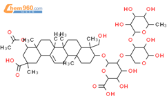 b-D-吡喃葡萄糖醛酸，（3b，4b，20b，22b）-22-（乙酰氧基）-20-羧基-23-羟基-30-诺仑-12-烯-3-基-6-脱氧-a-L-吡喃甘露糖基-（1,2）-O-b-D-吡喃木糖基-（1,2）-（9CI）结构式图片|136027-06-0结构式图片