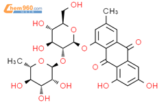 9,10-蒽二酮，1-[[2-O-（6-脱氧-a-L-吡喃甘露糖基）-b-D-吡喃葡萄糖基]氧基]-6,8-二羟基-3-甲基-结构式图片|137162-02-8结构式图片