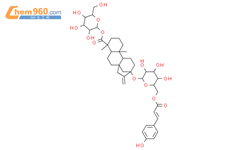 考尔-16-烯-18-油酸，13-[[6-O-[（2E）-3-（4-羟基苯基）-1-氧代-2-丙烯-1-基]-β-D-吡喃葡萄糖基]氧基]-β-D-吡喃葡萄糖基酯，（4α）-结构式图片|142543-23-5结构式图片