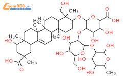 b-D-Glucopyranosiduronic acid, (3b,4b,20a,22b)-20-carboxy-22,23-dihydroxy-30-norolean-12-en-3-ylO-6-deoxy-a-L-mannopyranosyl-(1&reg;2)-O-b-D-galactopyranosyl-(1&reg;2)- (9CI)结构式图片|147540-80-5结构式图片