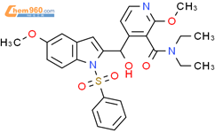N,N-二乙基-4-(羟基(5-甲氧基-1-(苯磺酰)-1H-吲哚-2-基)甲基)-2-甲氧基尼克酰胺结构式图片|148729-72-0结构式图片