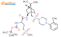 叔-丁基 ((S)-1-(((1S,2S,4R)-7,7-二甲基-1-(((4-(O-甲苯基)哌嗪-1-基)磺酰)甲基)二环[2.2.1]庚烷-2-基)氨基)-4-(甲磺酰)-1-氧亚基丁烷-2-基)氨基甲酯结构式图片|148927-59-7结构式图片