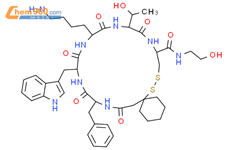 L-Cysteinamide,N-[(1-mercaptocyclohexyl)acetyl]-L-phenylalanyl-D-tryptophyl-L-lysyl-L-threonyl-N-(2-hydroxyethyl)-,cyclic (1&reg;5)-disulfide (9CI)结构式图片|150747-53-8结构式图片
