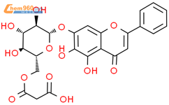 丙二酸 6'-酯与7-(β-D-吡喃葡萄糖基氧基)-5,6-二羟基-2-苯基-4H-1-苯并吡喃-4-酮结构式图片|151363-19-8结构式图片