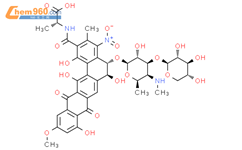 D-Alanine,N-[[5-[[4,6-dideoxy-4-(methylamino)-3-O-b-D-xylopyranosyl-b-D-galactopyranosyl]oxy]-5,6,8,13-tetrahydro-1,6,9,14-tetrahydroxy-11-methoxy-3-methyl-4-nitro-8,13-dioxobenzo[a]naphthacen-2-yl]carbonyl]-,(5S-trans)- (9CI)结构式图片|153619-30-8结构式图片