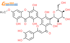 9H-黄原-9-酮，2-[2-（3,4-二羟基苯基）-6-b-D-吡喃葡萄糖基-5,7-二羟基-4-氧代-4H-1-苯并吡喃-8-基]-1,4,8-三羟基-6-甲氧基-结构式图片|155740-03-7结构式图片