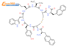 L-Alaninamide,3-(2-naphthalenyl)-D-alanyl-L-cysteinyl-L-tyrosyl-D-tryptophyl-L-ornithyl-L-valyl-L-cysteinyl-3-(2-naphthalenyl)-,cyclic (2&reg;7)-disulfide结构式图片|160161-61-5结构式图片