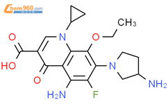 3-Quinolinecarboxylicacid,5-amino-7-(3-amino-1-pyrrolidinyl)-1-cyclopropyl-8-ethoxy-6-fluoro-1,4-dihydro-4-oxo-结构式图片|172602-90-3结构式图片