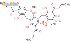 2-丁酰基-4-[3-丁酰基-5-（3-丁酰基-2,4-二羟基-6-甲氧基苄基）-2,4,6-三羟基苄基]-3,5-二羟基-6,6-二甲基环己-2,4-二烯-1-酮结构式图片|20213-24-5结构式图片