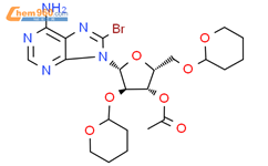 9-[3-O-乙酰-2,5-双-O-(四氢-2H-吡喃-2-基)-β-D-呋喃木基]-8-溴-9H-嘌呤-6-胺结构式图片|205109-04-2结构式图片
