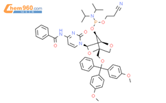 N4-Benzoyl-5’-O-(4,4’-dimethoxy trityl)-2’-O,4’-C-methylene-cytidine 3’-O-[(2-cyanoethyl)   (N,N-diisopropyl)]-phosphorramidite结构式图片|206055-78-9结构式图片