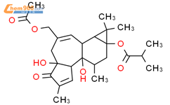 丙酸，2-甲基-，（1aR，1bS，4aR，7aS，7bR，8R，9aS）-3-[（乙酰氧基）甲基]-1,1a，1b，4,4a，5,7a，7b，8,9-十氢-4a，7b-二羟基-1,1,6,8-四甲基-5-氧代-9aH-环丙并[3,4]苯并[1,2-e]azulen-9a-酯结构式图片|25090-71-5结构式图片