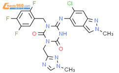(E)-6-((6-氯-2-甲基-2H-吲唑-5-基)亚氨基)-3-((1-甲基-1H-1,2,4-三唑-3-基)甲基 )-1-(2,4,5-三氟苄基)-1,3,5-三嗪烷-2,4-二酮结构式图片|2647530-73-0结构式图片