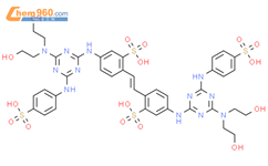 Benzenesulfonic acid,2,2'-(1,2-ethenediyl)bis[5-[[4-[bis(2-hydroxyethyl)amino]-6-[(4-sulfophenyl)amino]-1,3,5-triazin-2-yl]amino]-结构式图片|3066-05-5结构式图片