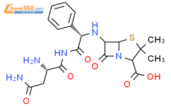 Glycinamide,L-asparaginyl-N-(2-carboxy-3,3-dimethyl-7-oxo-4-thia-1-azabicyclo[3.2.0]hept-6-yl)-D-2-phenyl-,[2S-(2a,5a,6b)]- (9CI)结构式图片|31031-62-6结构式图片