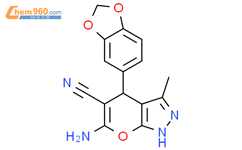 6-amino-4-(1,3-benzodioxol-5-yl)-3-methyl-2,4-dihydropyrano[2,3-c]pyrazole-5-carbonitrile结构式图片|315245-00-2结构式图片