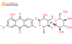 α-L-8-羟基-6-甲氧基-3-甲基-1-蒽醌基-4-O-β-D-吡喃葡萄糖-甘露吡喃糖苷结构式图片|34286-55-0结构式图片