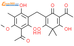 2,5-环己二烯-1-酮，2-乙酰基-6-[（3-乙酰基-2,6-二羟基-4-甲氧基-5-甲基苯基）甲基]-3,5-二羟基-4,4-二甲基-结构式图片|53526-70-8结构式图片