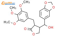 2（3H）-呋喃酮，4-（1,3-苯并二氧杂环戊醇-5-基羟甲基）二氢-3-[（3,4,5-三甲氧基苯基）甲基]-结构式图片|6267-80-7结构式图片