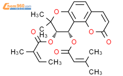 2-丁烯酸，2-甲基-，（9S，10S）-9,10-二氢-8,8-二甲基-10-[（3-甲基-1-氧代-2-丁烯基）氧基]-2-氧代-2H，8H-苯并[1,2-b:3,4-b']二吡喃-9-基酯，（2Z）-（9CI）结构式图片|6468-80-0结构式图片