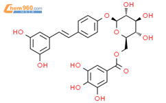 b-D-吡喃葡萄糖苷，4-[2-（3,5-二羟基苯基）乙烯基]苯基，6-（3,4,5-三羟基苯甲酸酯）结构式图片|80446-63-5结构式图片