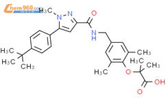 Propanoic acid,2-[4-[[[[5-[4-(1,1-dimethylethyl)phenyl]-1-methyl-1H-pyrazol-3-yl]carbonyl]amino]methyl]-2,6-dimethylphenoxy]-2-methyl-结构式图片|852814-49-4结构式图片
