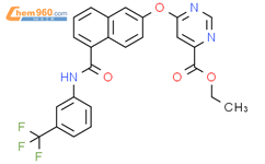 6-[[5-[[[3-(三氟甲基)苯基]氨基]羰基]-2-萘基]氧基]-4-嘧啶甲酸乙酯结构式图片|890128-75-3结构式图片