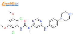 N'-（2,6-二氯-3,5-二甲氧基苯基）-N-甲基-N-[6-[[4-（1-哌嗪基）苯基]氨基]-4-嘧啶基]-尿素，结构式图片|943189-02-4结构式图片