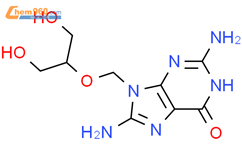 6H-Purin-6-one,2,8-diamino-1,9-dihydro-9-[[2-hydroxy-1-(hydroxymethyl)ethoxy]methyl]-结构式图片|98695-80-8结构式图片