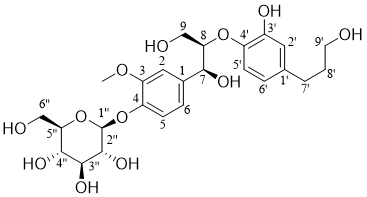 (7S,8R)-3-methoxy-8,4′-oxyneolignan-3′,4,7,9,9′-pentol-4-O-β-d-glucopyranoside