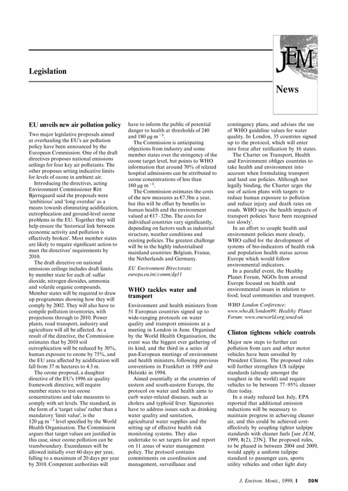 News Legislation Environmental quality Chemical hazards Public and occupational health Research activity Publications Events Web bytes