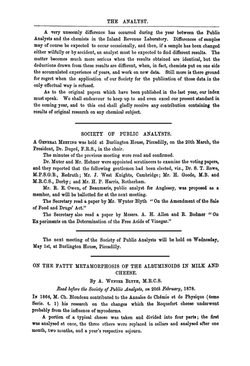 On the fatty metamorphosis of the albuminoids in milk and cheese