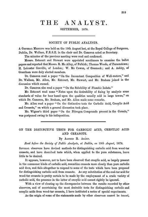 On the distinctive tests for carbolic acid, cresylic acid and creasote